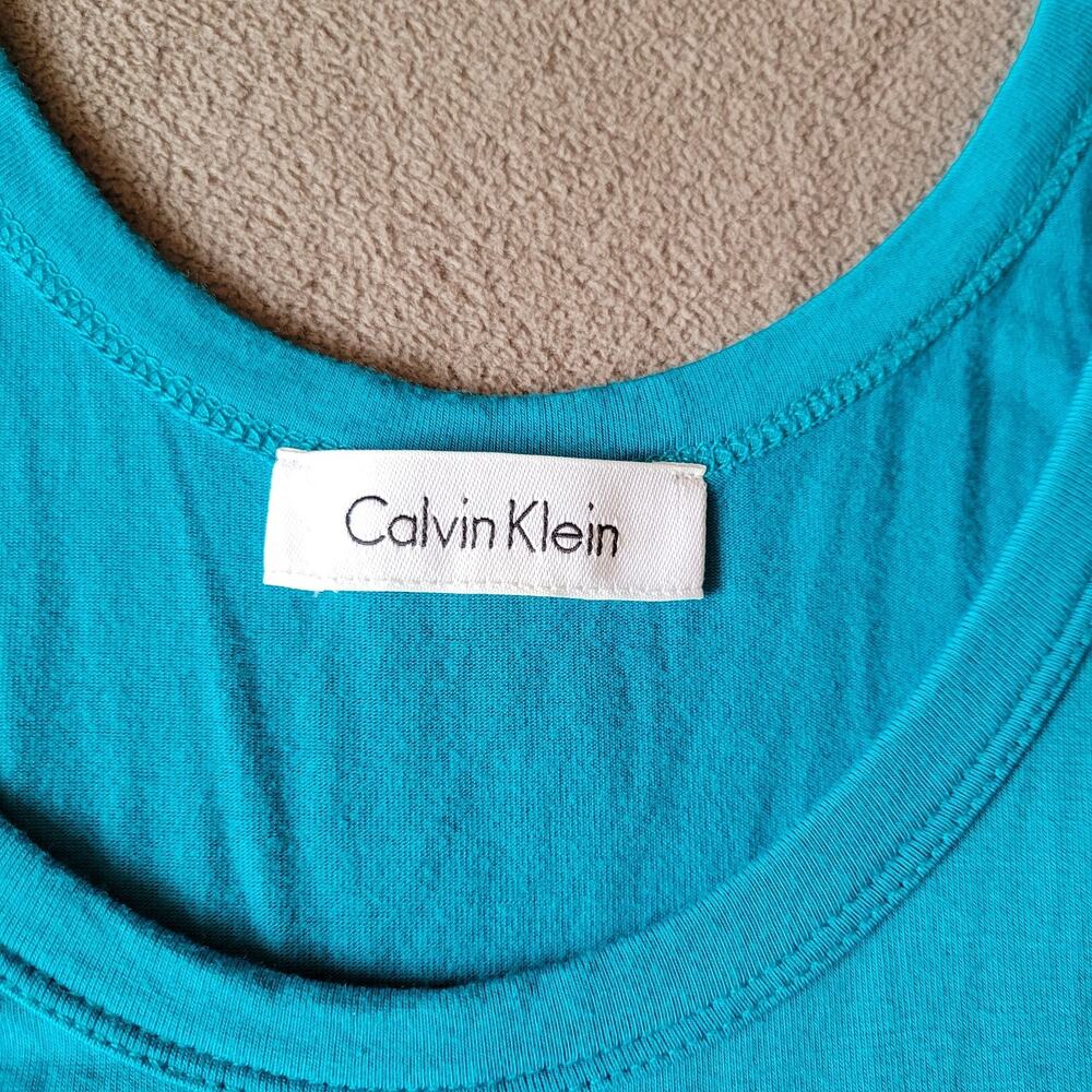 CALVIN KLEIN Dress Medium Aqua Blue Asymmetrical Sheer Ruffle Sleeveless Beach - Picture 9 of 16
